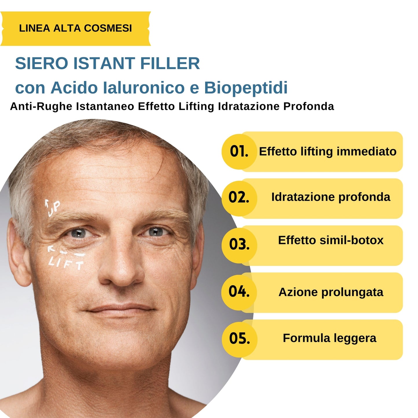 Siero viso concentrato effetto distensivo con acido ialuronico e biopeptidi attivi -30 ml