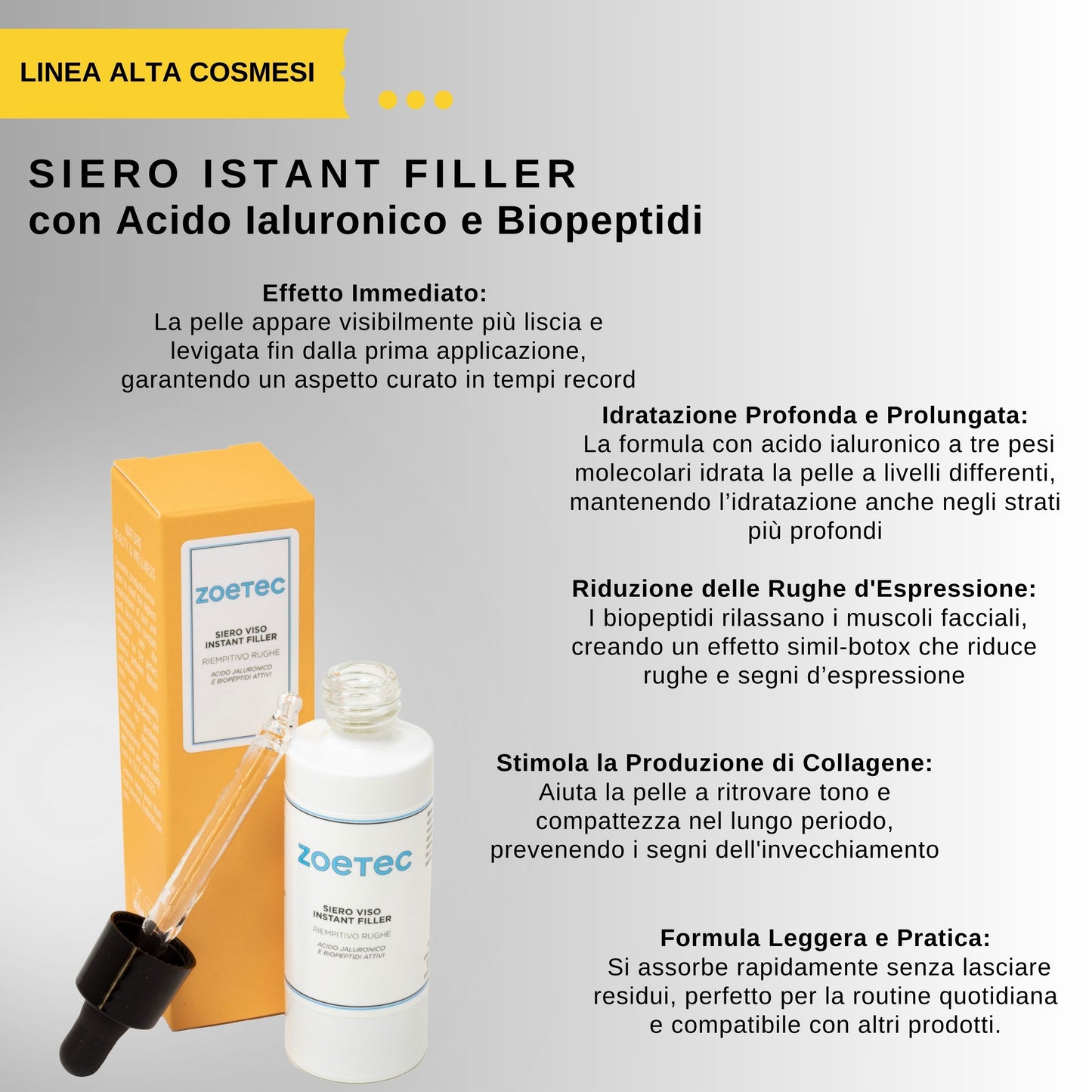 Siero viso concentrato effetto distensivo con acido ialuronico e biopeptidi attivi -30 ml