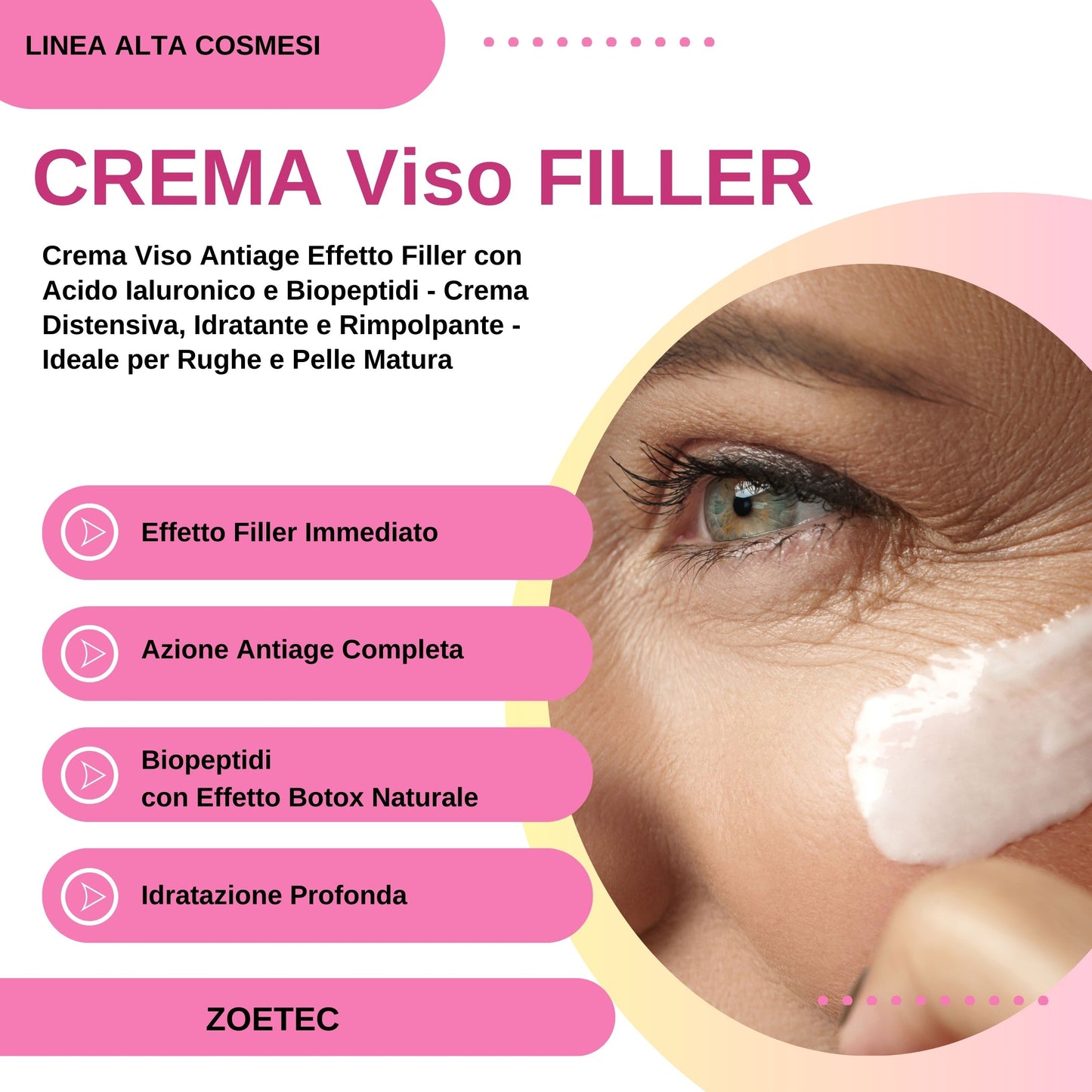 Crema Viso Antiage Effetto Filler con Acido Ialuronico e Biopeptidi - 50ml-