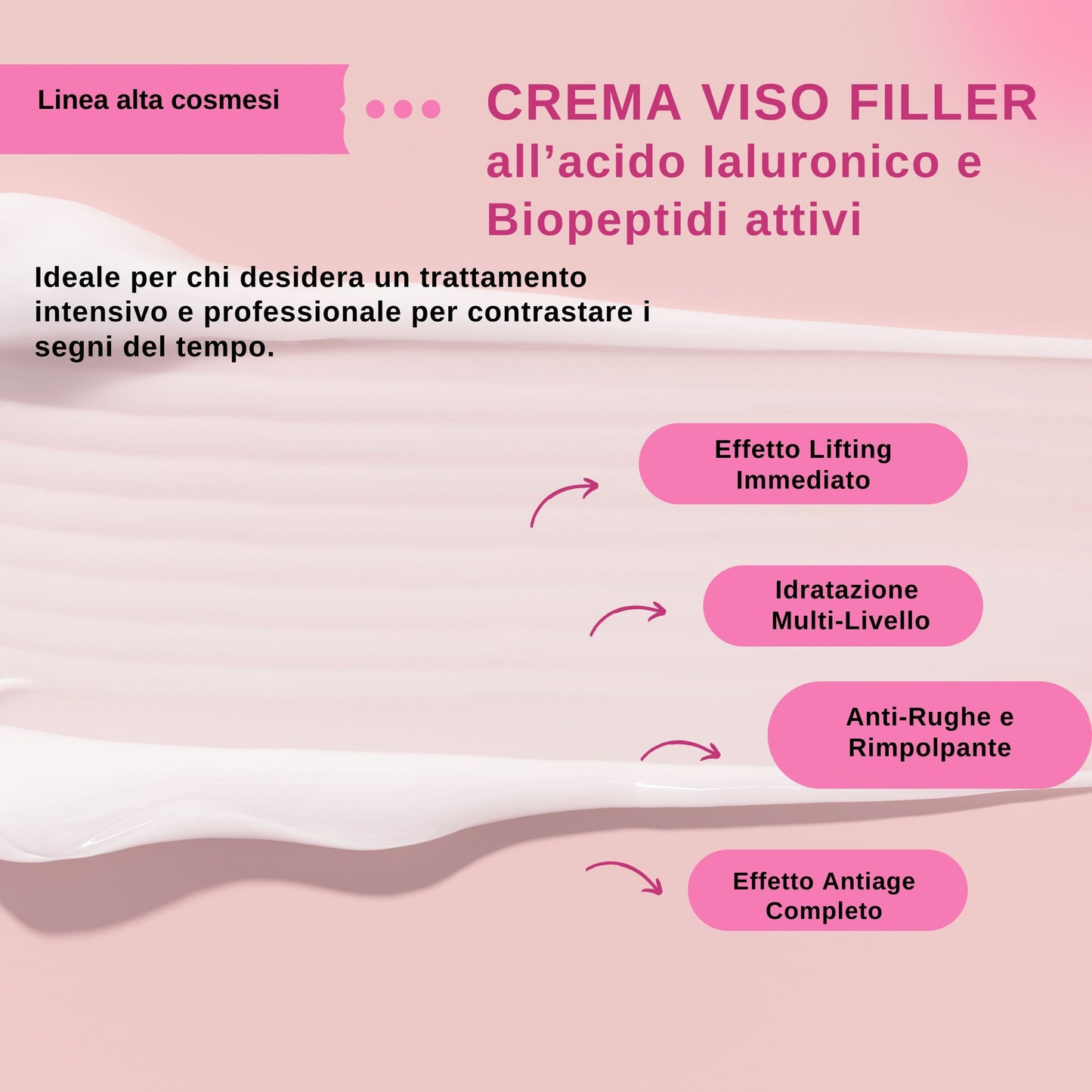 Crema Viso Antiage Effetto Filler con Acido Ialuronico e Biopeptidi - 50ml-