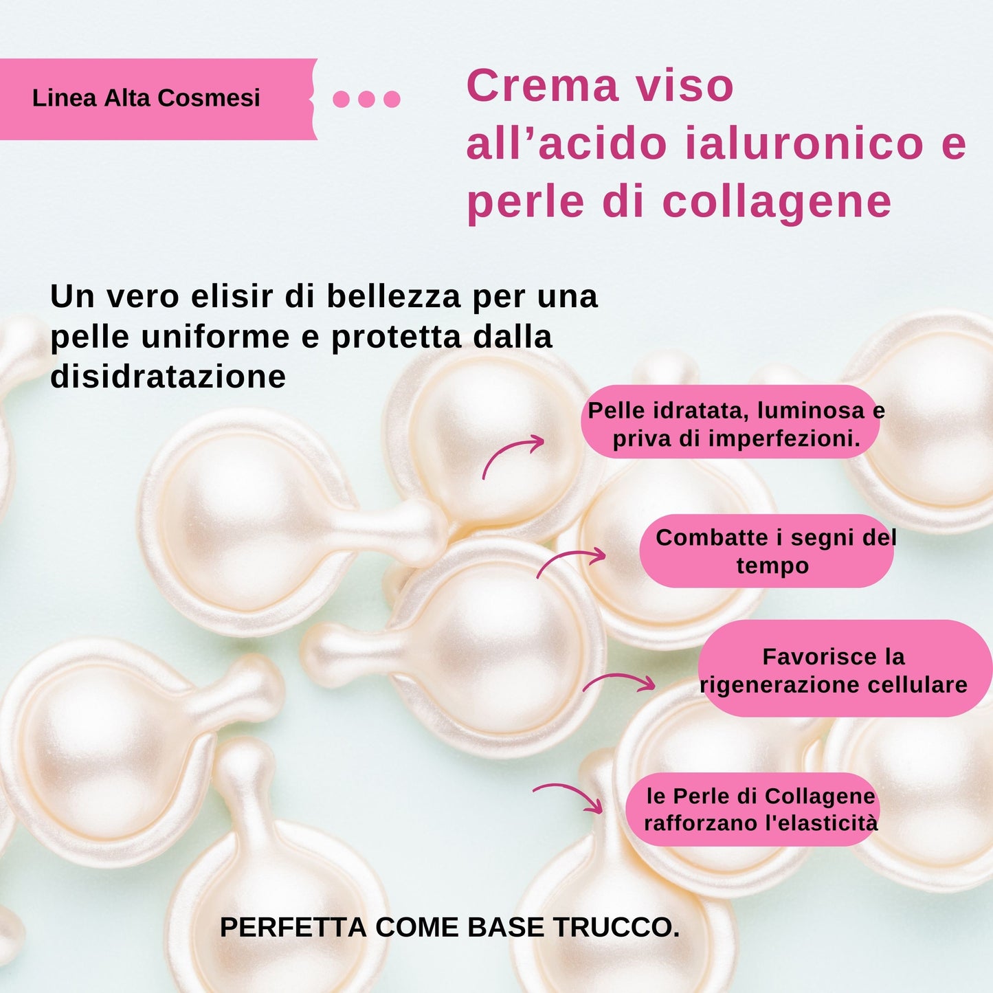 Crema Viso Idratante all'Acido Ialuronico e Perle di Collagene Ideale per base trucco 50ml