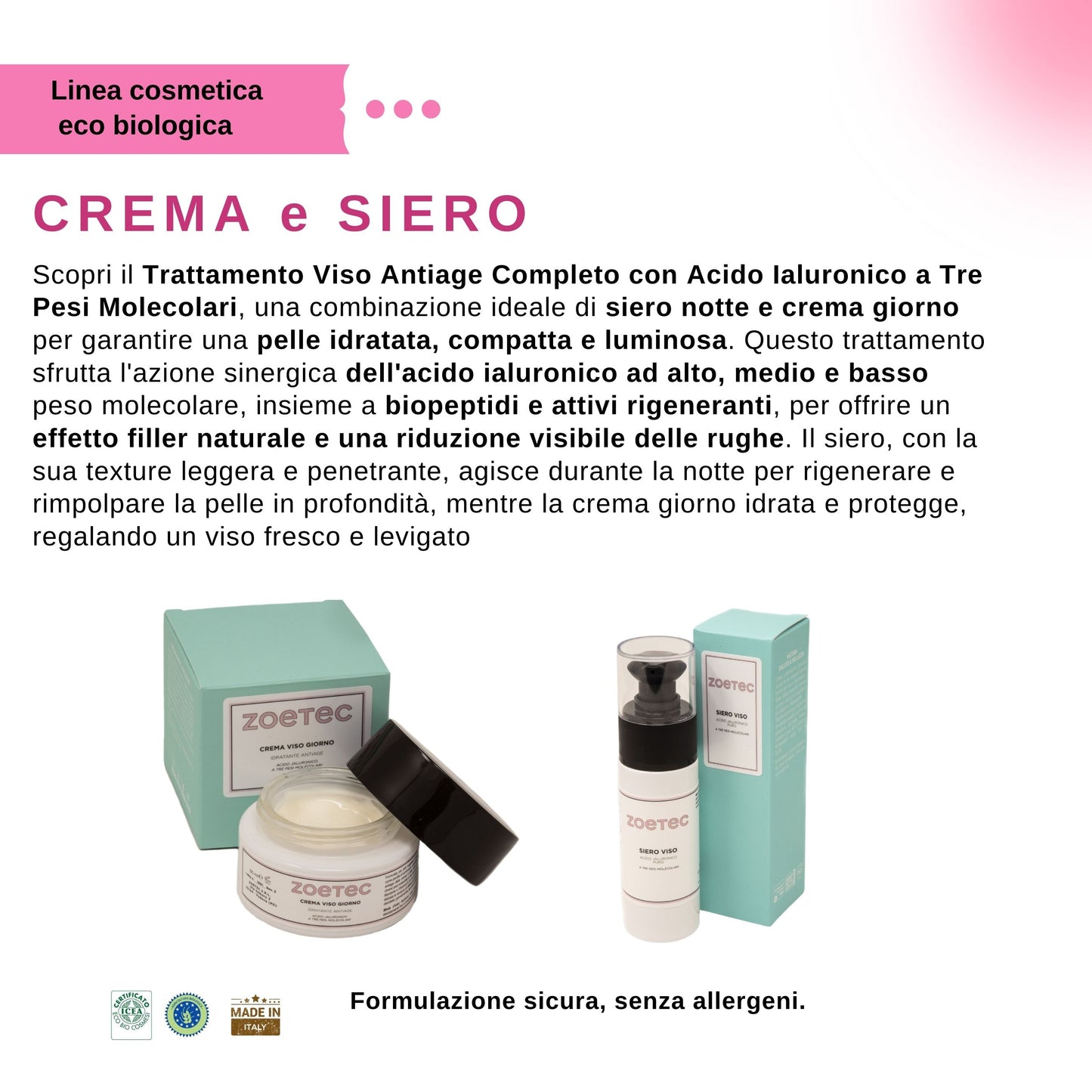 Trattamento Viso Completo Antiage con Acido Ialuronico ai Tre Pesi Molecolari - siero e crema
