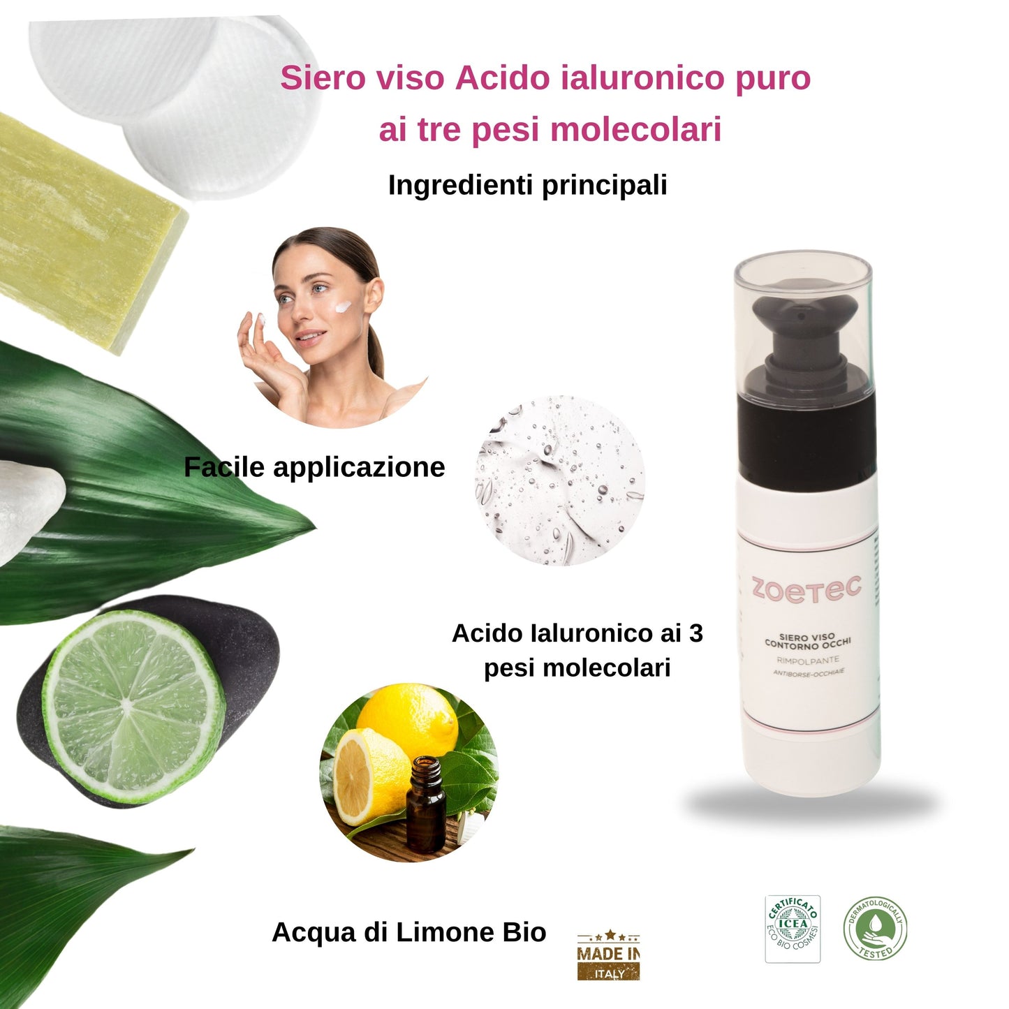 Siero viso acido Ialuronico puro a tre pesi molecolari -30ml