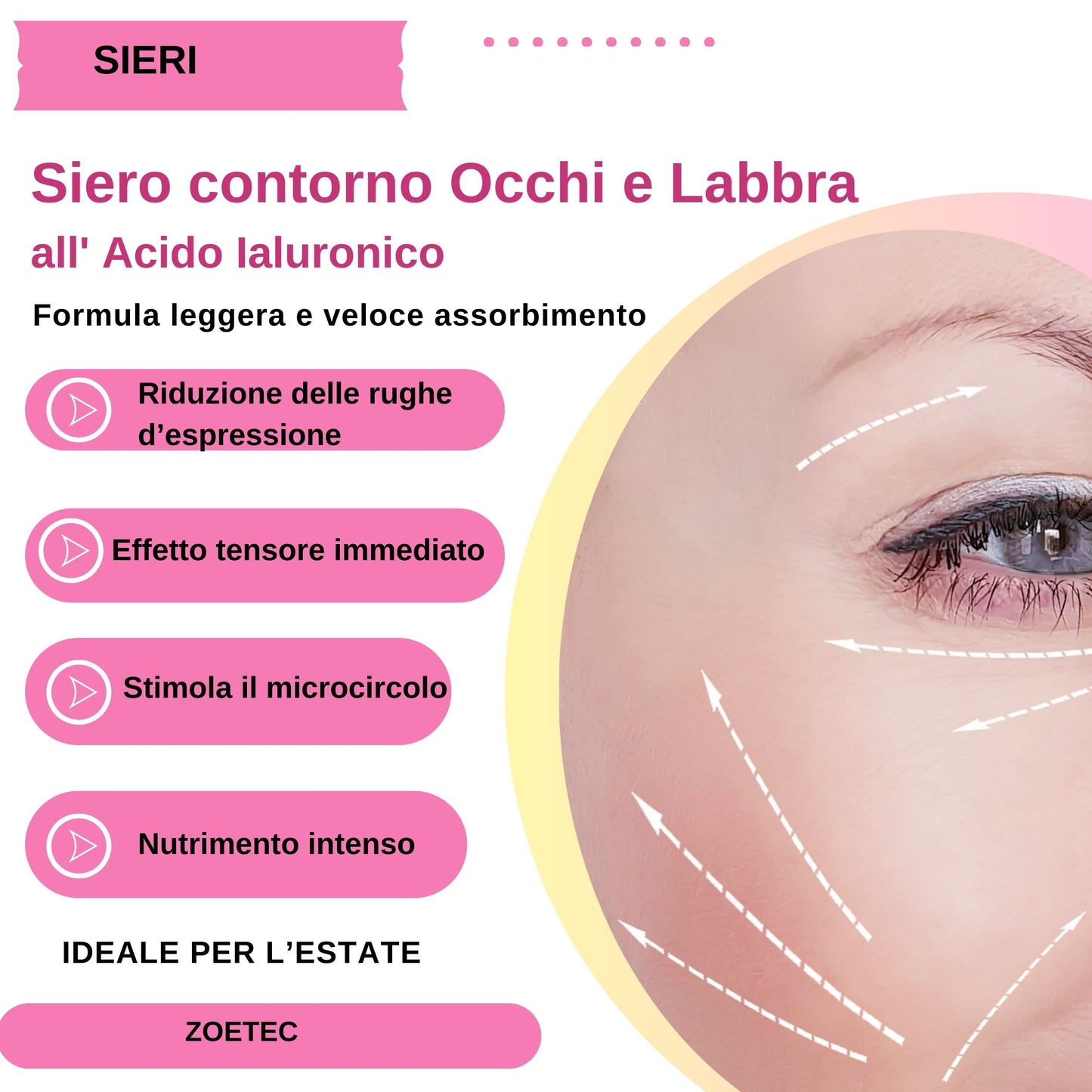 Siero Contorno Occhi e Labbra Idratante Antiage all'Acido Ialuronico - 30 ml