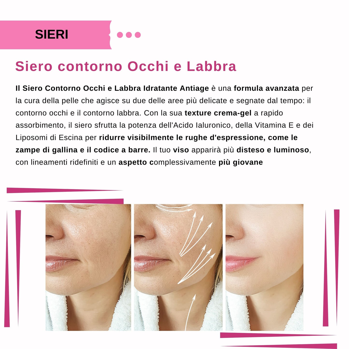 Siero Contorno Occhi e Labbra Idratante Antiage all'Acido Ialuronico - 30 ml