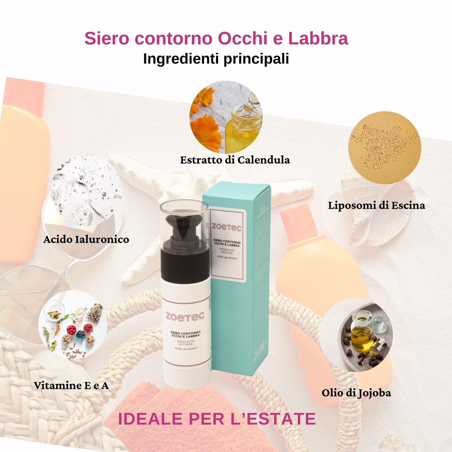 Siero Contorno Occhi e Labbra Idratante Antiage all'Acido Ialuronico - 30 ml