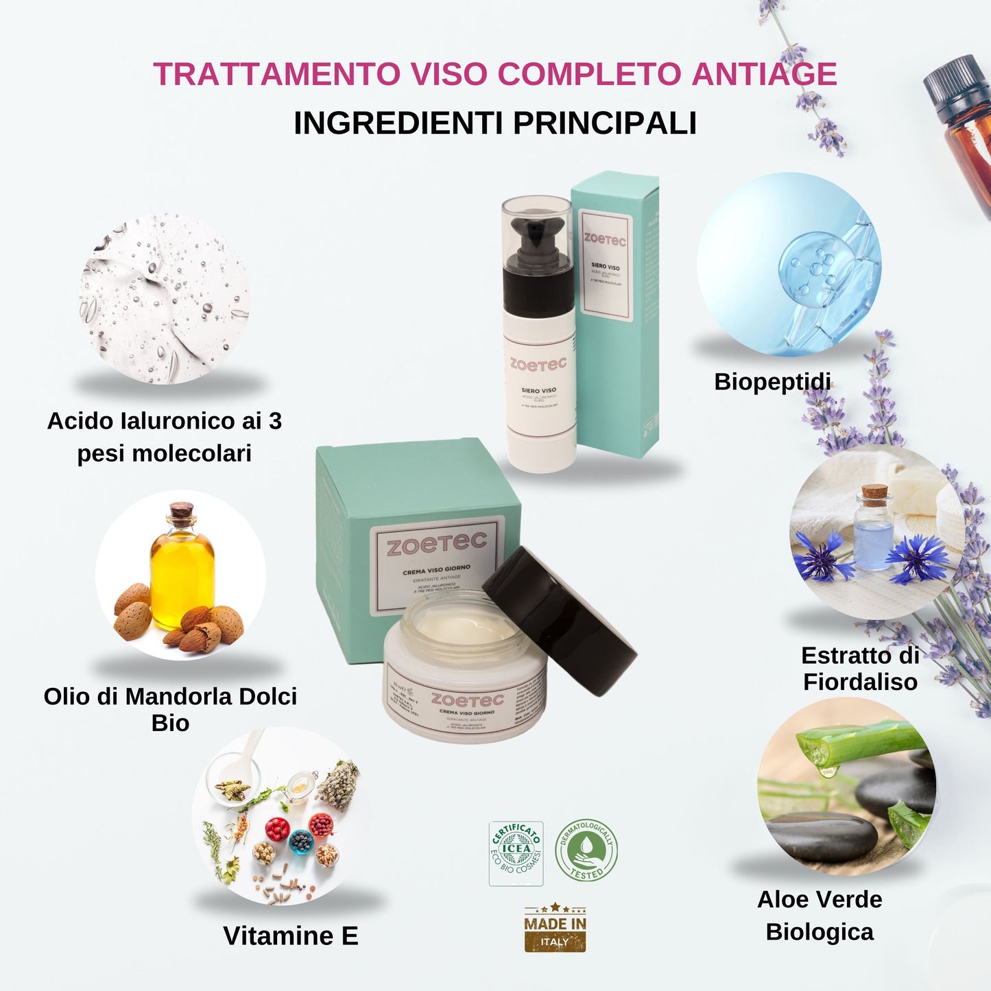Trattamento Viso Completo Antiage con Acido Ialuronico ai Tre Pesi Molecolari - siero e crema