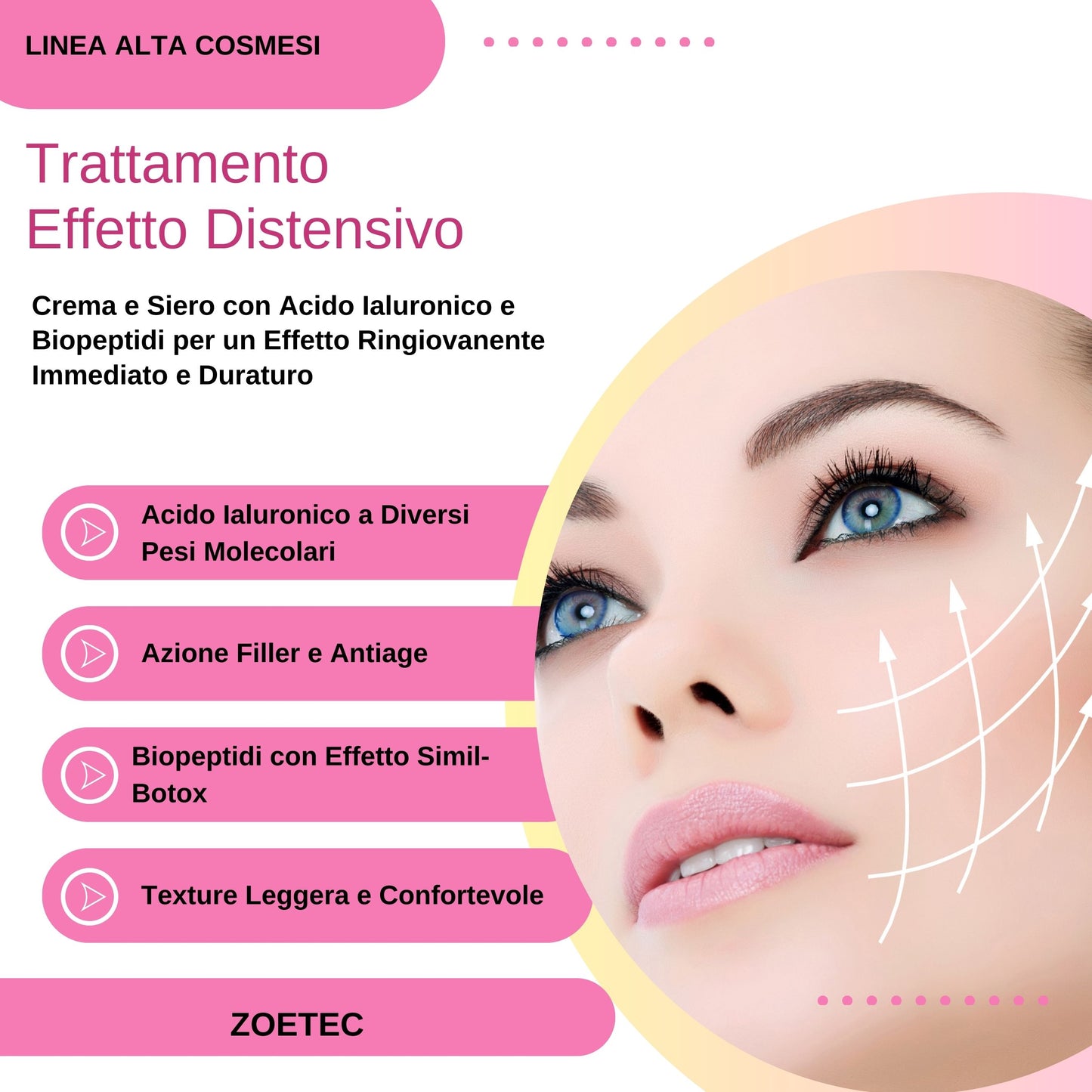 Trattamento Crema e Siero Viso Effetto Distensivo con Acido Ialuronico e Biopeptidi (crema 50 ml +siero 30ml)
