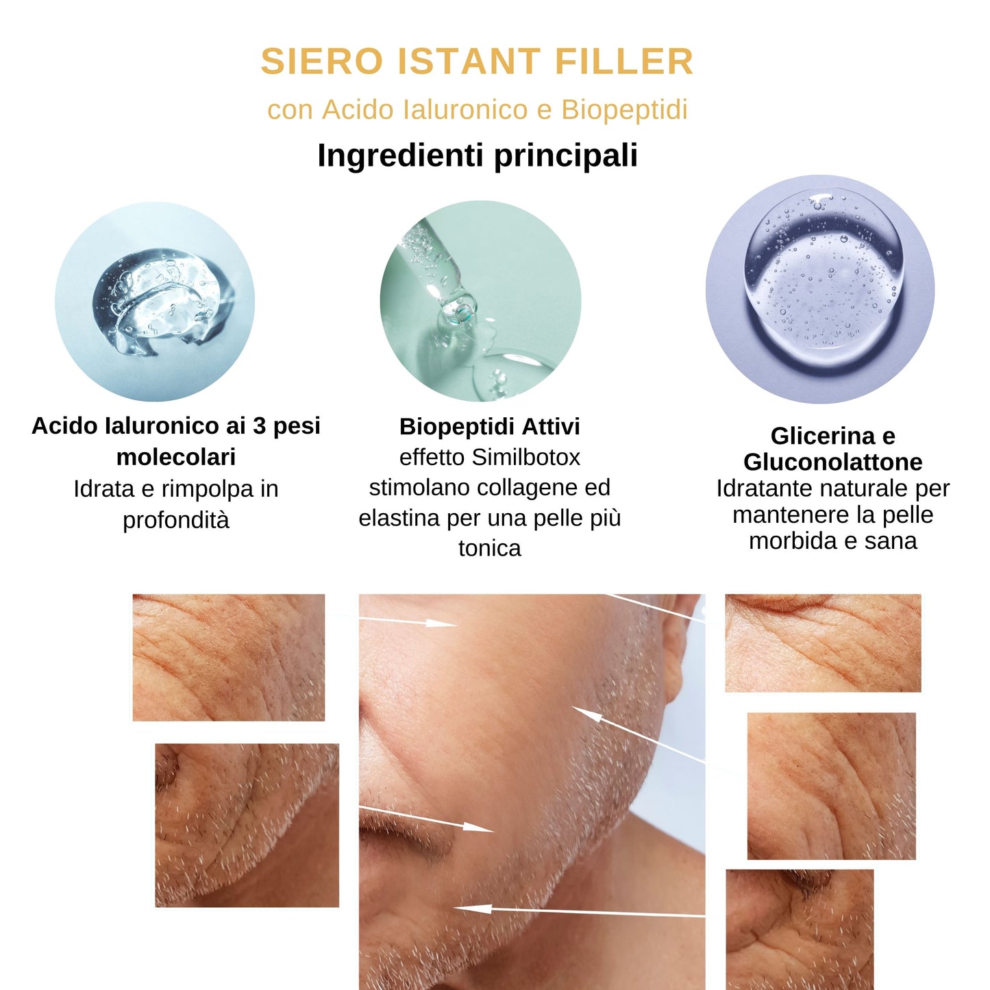 Siero viso concentrato effetto distensivo con acido ialuronico e biopeptidi attivi -30 ml